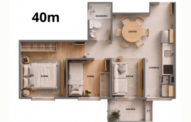 SMART LIVING CAMPESTRE (40M²) 2 DORM (SUÍTE) – 1 VAGA – BAIRRO CAMPESTRE