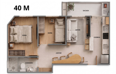 SMART LIVING CAMPESTRE (40M²) 2 DORM (SUÍTE) – 1 VAGA – BAIRRO CAMPESTRE