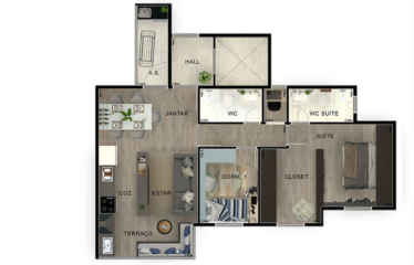 SWITCH (63m²) – 3 DORM (SUÍTE) – 1 ou 2 VAGAS – BANGU – NA FRENTE DO TROLEBUS