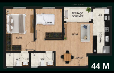 RESIDENCIAL EUROPA  – 44 E 46M²- 2 DORM (SUÍTE) -0 OU 1 VAGA – JARDIM EUROPA